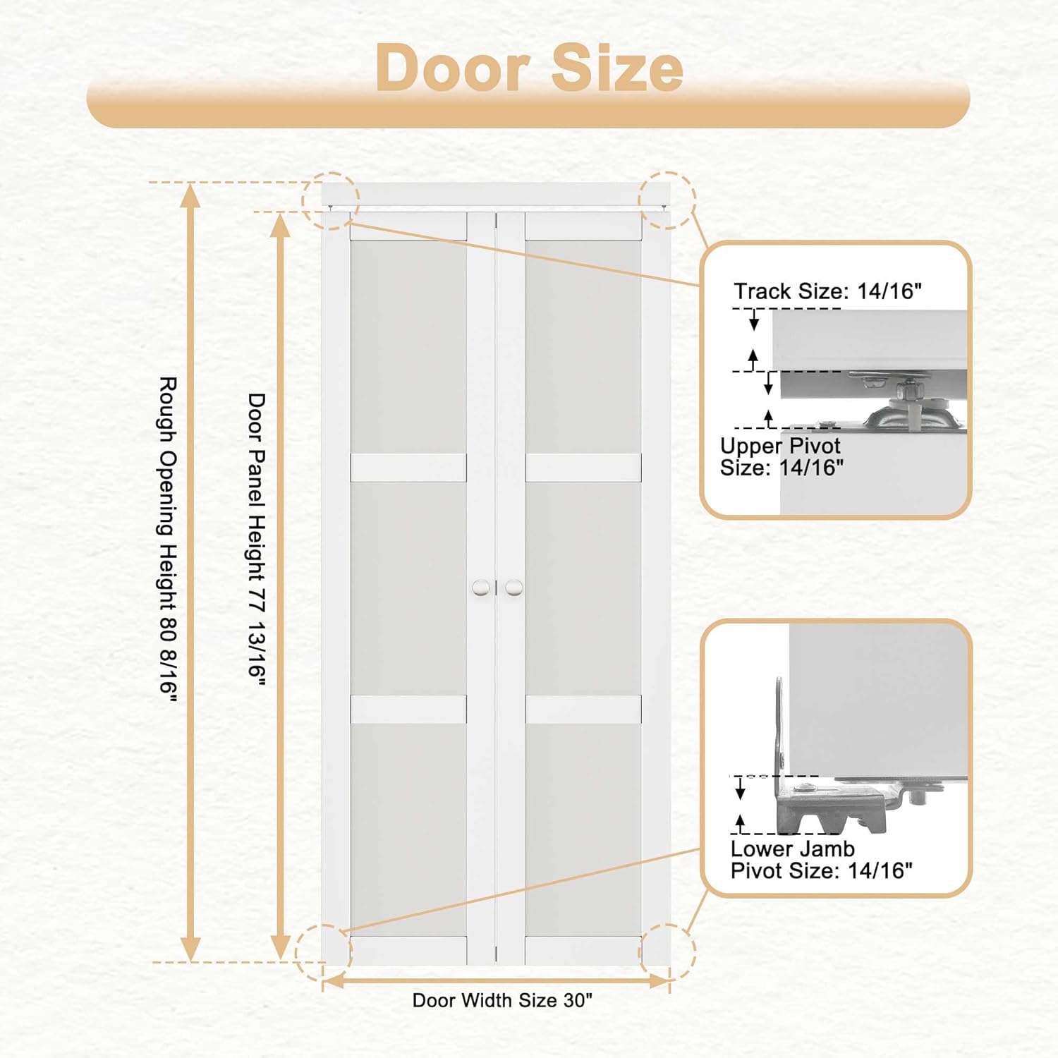 Paneled Manufactured Wood and Glass Pivot-French Door with Installation Hardware Kit,30" x 80"