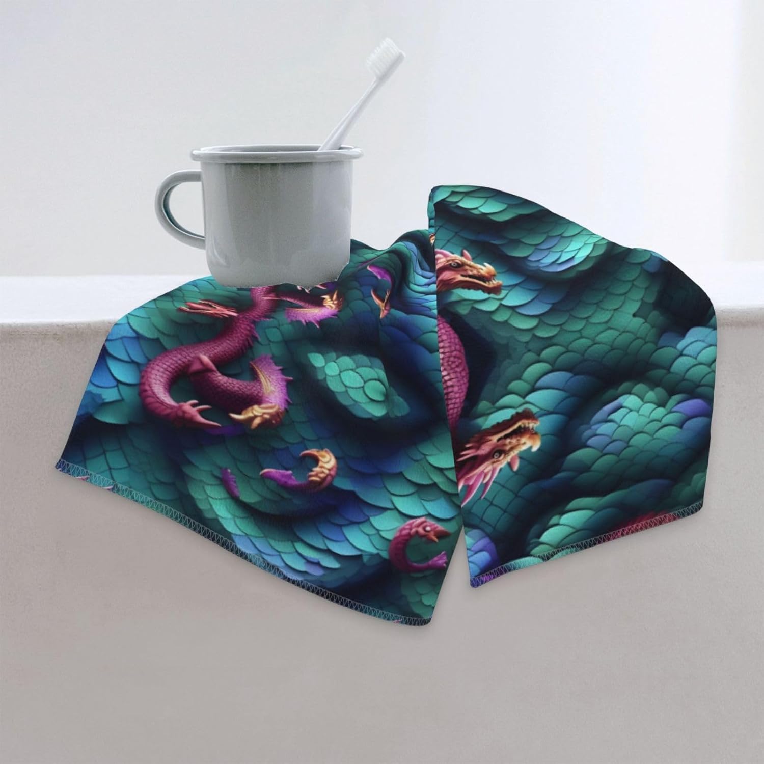 3D Magical Dragon Scales Print Hand Towels for Kitchen, Decorative Bathroom Towels Decor Farmhouse Cute for Men Women Gifts