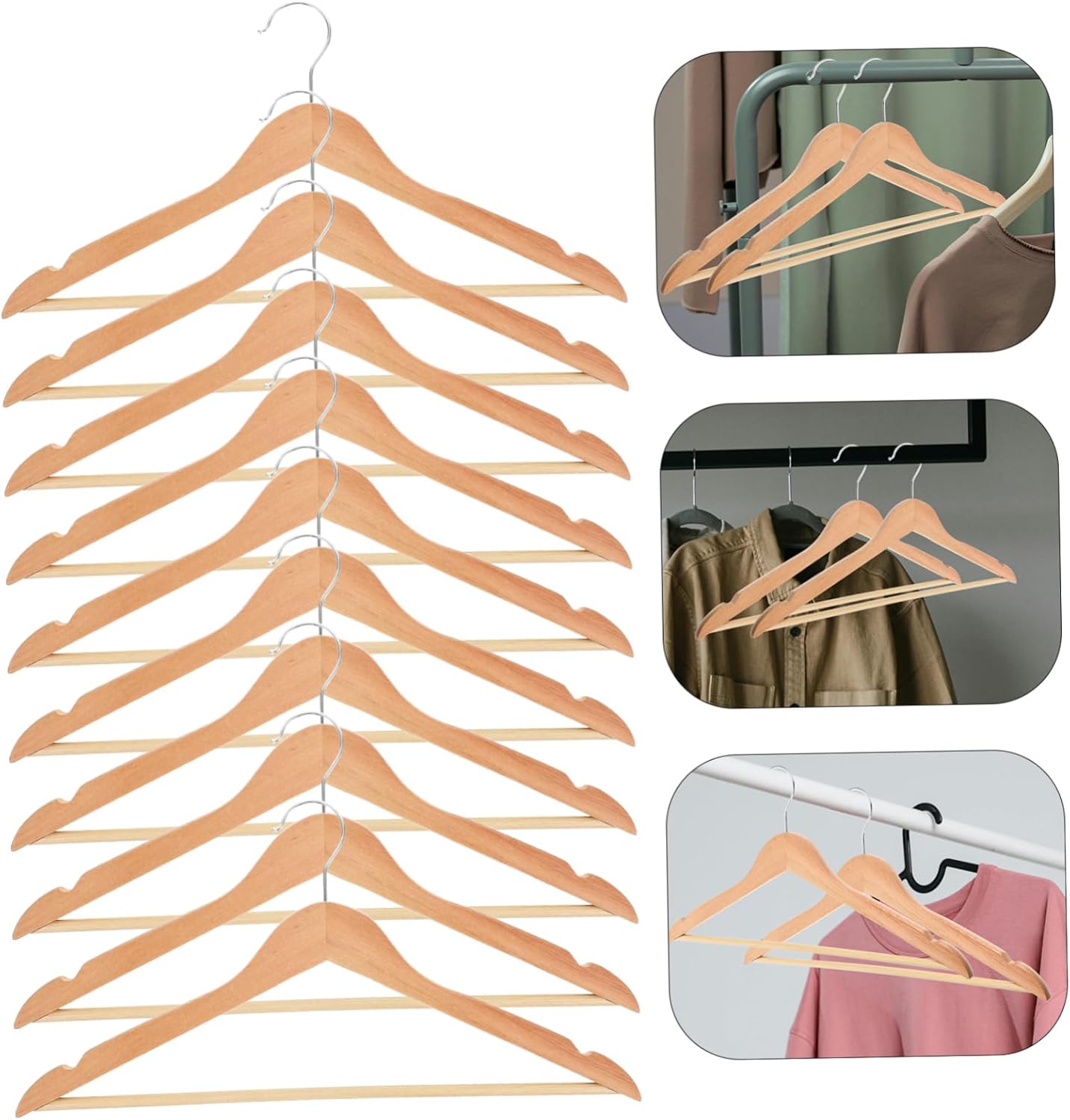 10pcs Wooden Suit Hangers Multifunctional Wide Shoulder Hangers for Clothes Organization Non- Design for Home Use for Coats and Wardrobe Storage