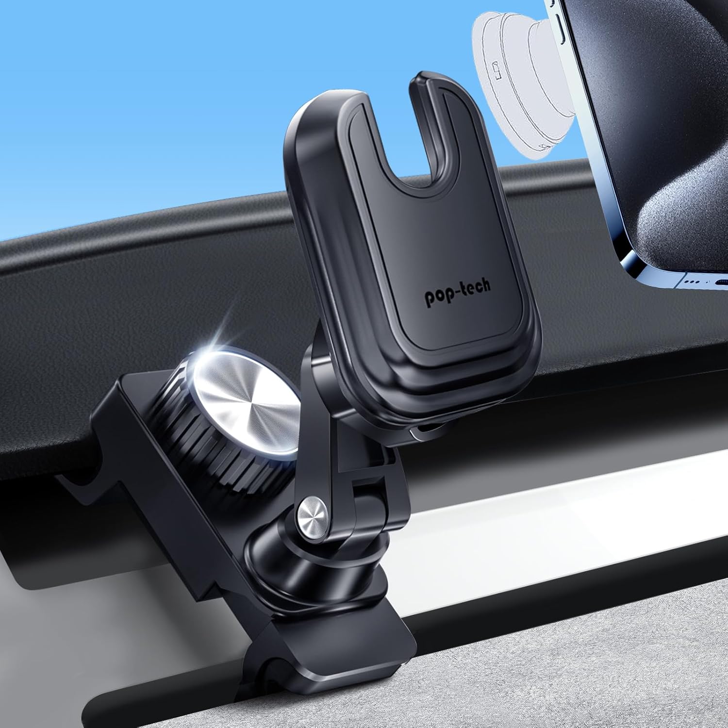pop-tech Socket Car Mount for Tesla Model Y 2024-2020: Dashboard Air Vent ModelY Cell Phone Holder with Adjustable Telescopic Base for iPhone Samsung – Compatible with Pop Wallet Socket Grip