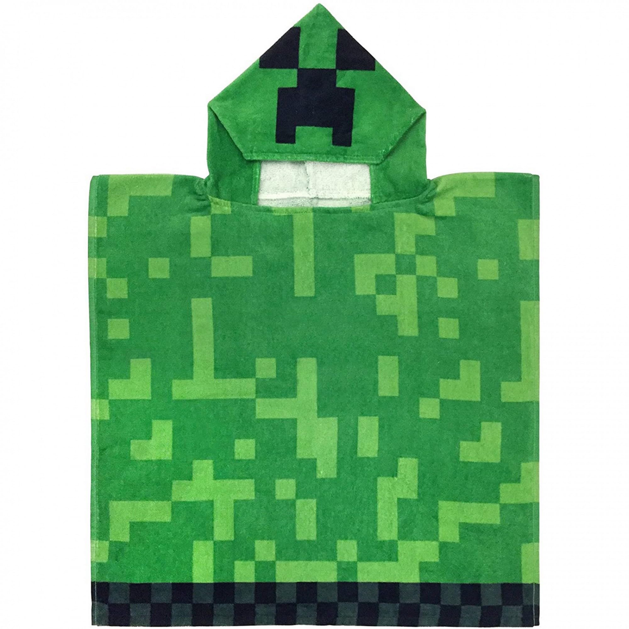 Carbotex Minecraft Creeper dziecięce zielone ponczo z kapturem z kreskówki, 100% bawełna, lekkie, można prać w pralce, 50 x 115 cm