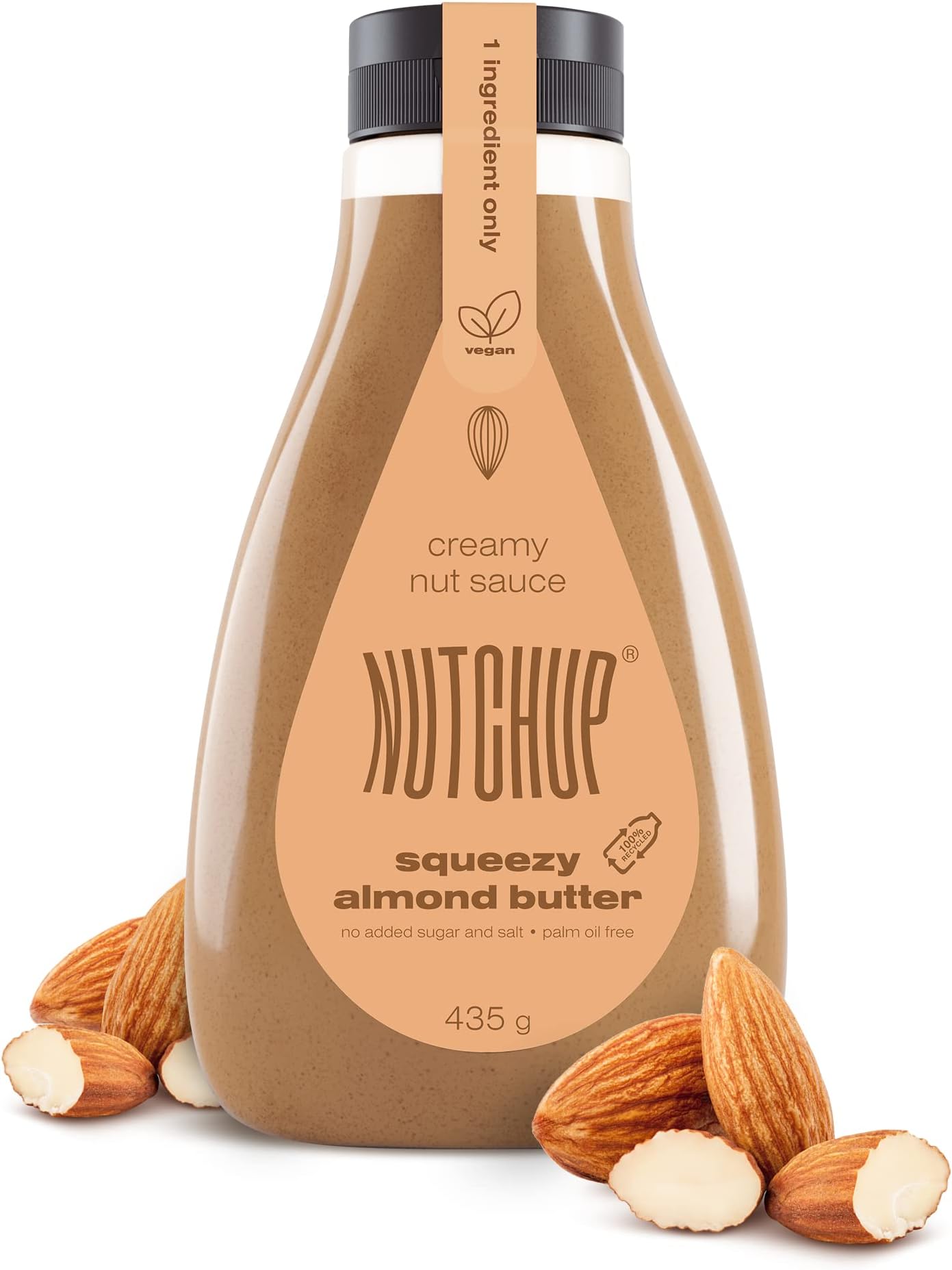NUTCHUP The First Squeezy Almond Butter | Delicious Nut Topping | Smooth & Crunchy Pancake, Waffle, Ice cream, Pizza sauce | 435g Bottle (Almond)