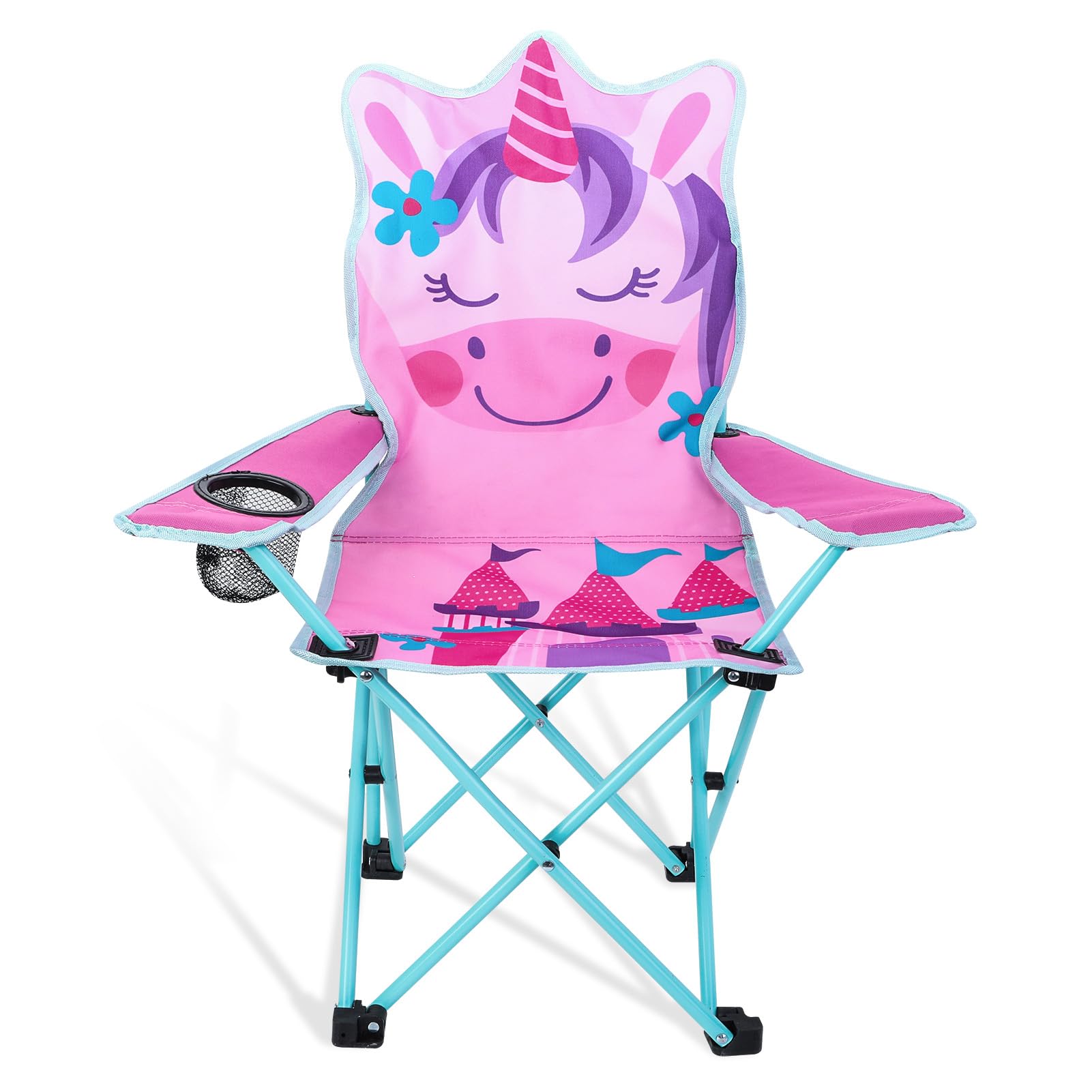 Silla de camping para niños, silla plegable, silla portátil con soporte para bebidas para picnic, camping, pesca, actividades al aire libre (unicornio)