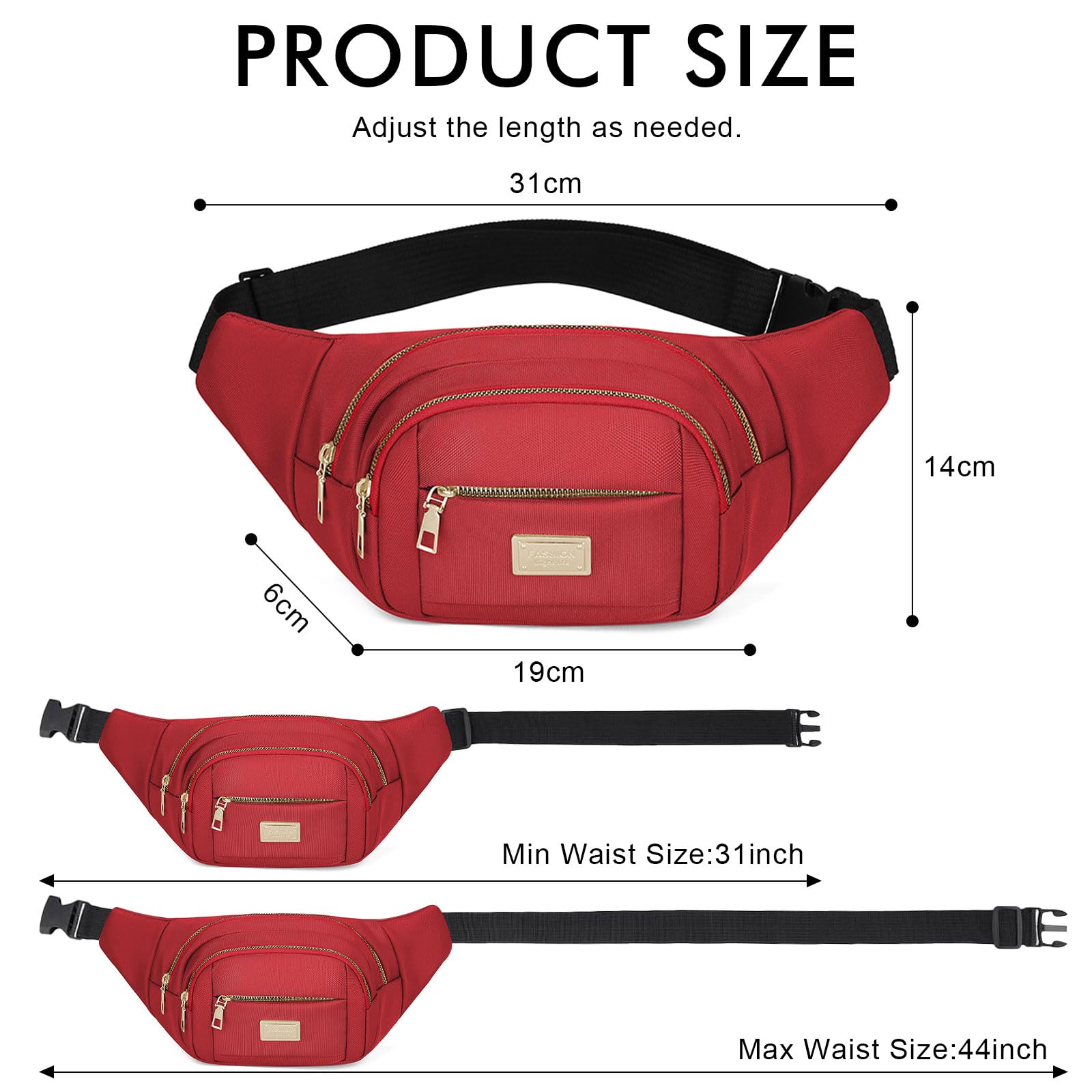 ADUDVLO Bumbags for Ladies Women Men Lightweight Adjustable Bum Bag Fanny Pack with 4 Zipper Pockets,Fashionable Waist Pack for Travel, Running, Hiking, Cycling (Black) — view 10
