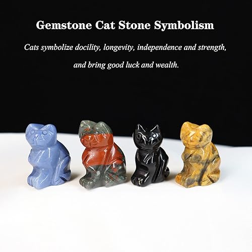 Miniatura 7 de Wemeki Figuras de gato de piedras preciosas 1 unidad estatuas de gato de la suerte talladas a mano con bolsillo de cristal curativo tallado para