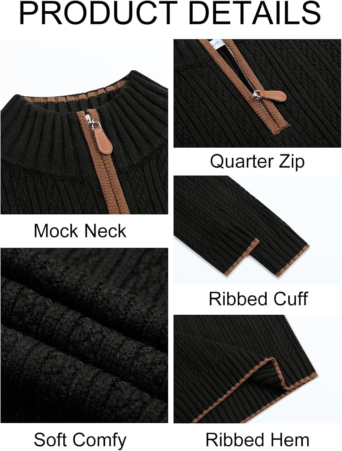 Runcati Mens Quarter-Zip Pullover Sweater Casual Mock Neck Knitted Winter Warm Ribbed Polo Sweaters - Image 5