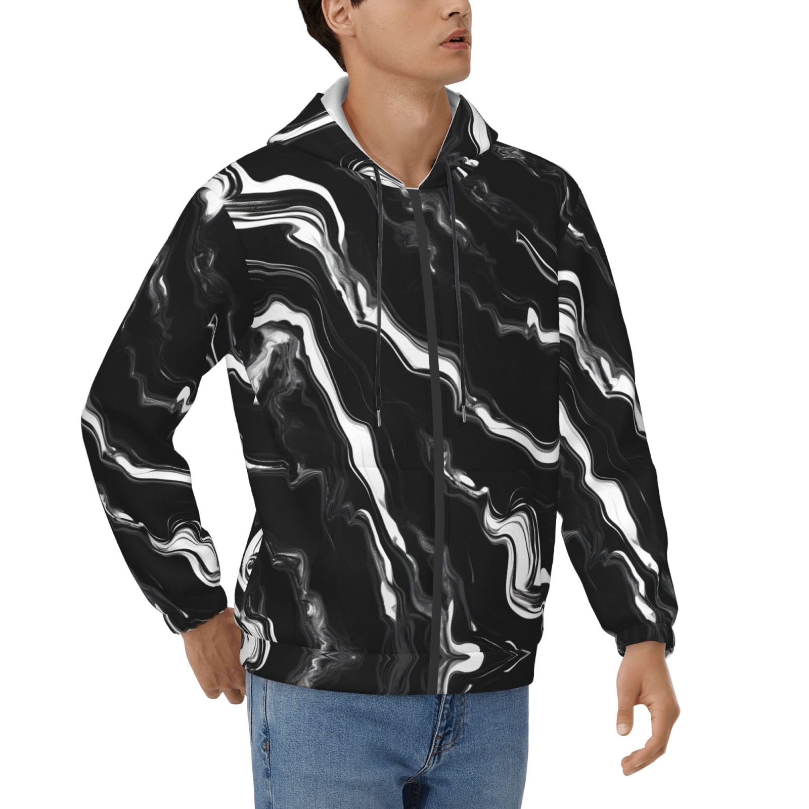 Sweat à capuche fermeture éclair intégrale motif marbre pour hommes - 8