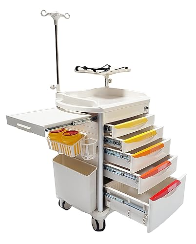 -400CR, codificado por colores, carrito de emergencia Lite con paquete de accesorios, poste IV, placa cardíaca, tira de alimentación, envío rápido,