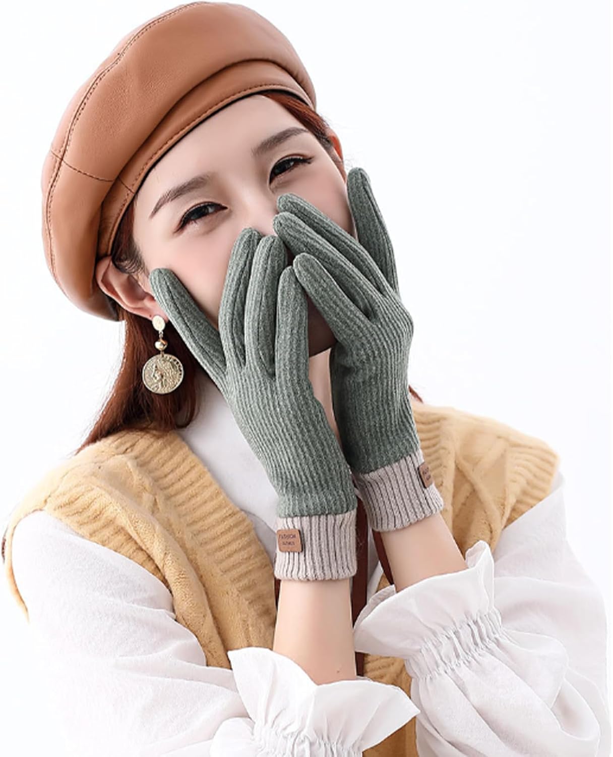 KXF Womens Winter Warm Thermal Touchscreen Corduroy Knit Gloves with Soft Lining Elastic Cuff for Women - Image 5