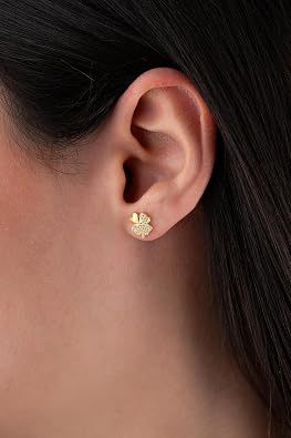 NEREZE 925 Sterling Silver Gold Plated 4 Leaf Clover Earrings with Zircon Stone