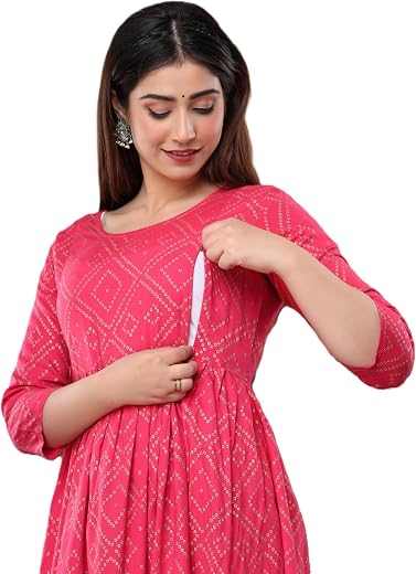 Rajwada Dress Women’s Printed Maternity Kurti | Ethnic Wear for Pregnancy | Comfortable Feeding Dress | materity Dress for for Baby Shower