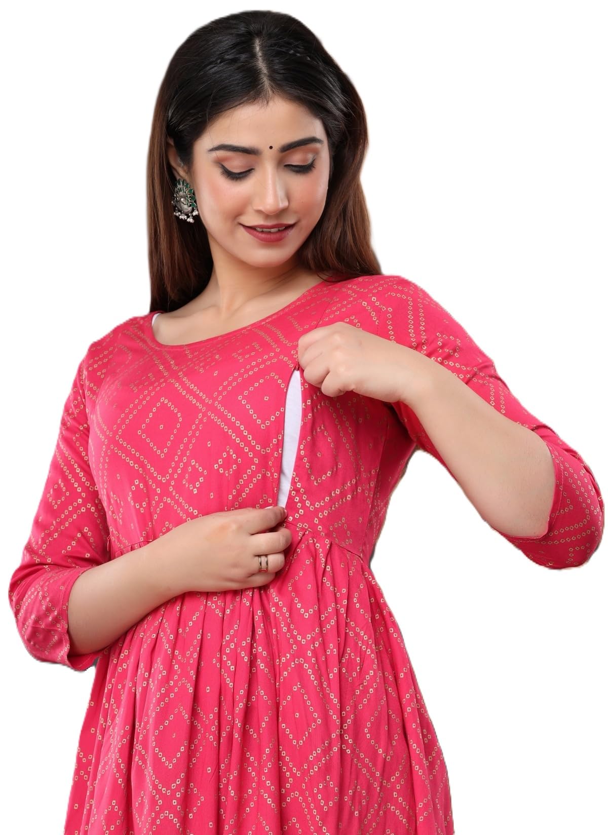 SHAIFALI Fashions Enterprises Women's Cotton Floral Printed Maternity Feeding Dress Kurti with Zipper Maternity Gown for Women Feeding Dress