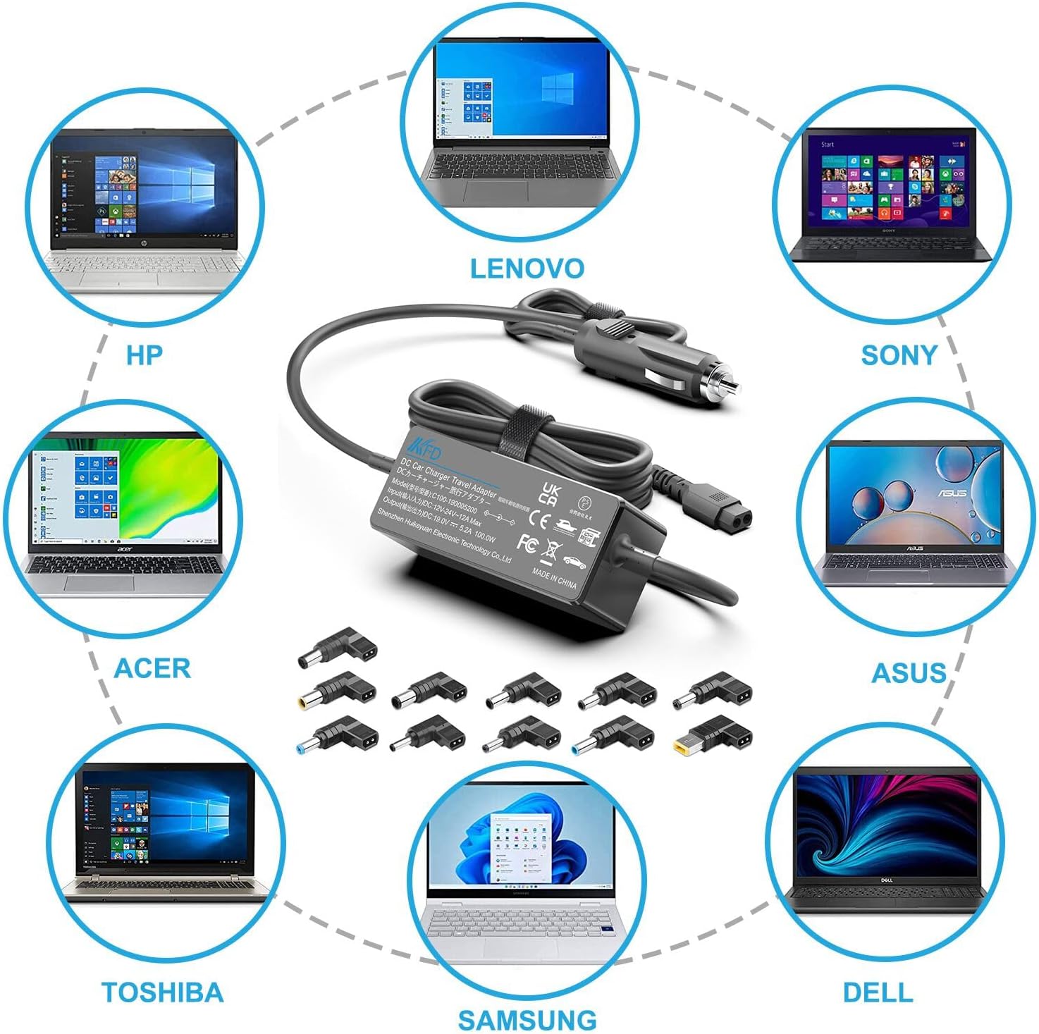 KFD 100W 90W 65W 45W DC Adapter Universal 12V-24V Laptop Car Charger for HP Dell Toshiba IBM Lenovo Acer ASUS MSI Samsung Fujitsu Gateway JBL Bose Sony LG Soundbar Speaker TV Monitor Power Station image 2