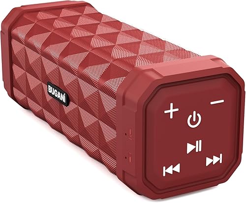 BUGANI Altavoz Bluetooth Portátil Inalámbrico, Alcance Inalámbrico de 100 pies, Volumen Más Alto, Sonido Estéreo, Graves Increíbles Tiempo de Rojo