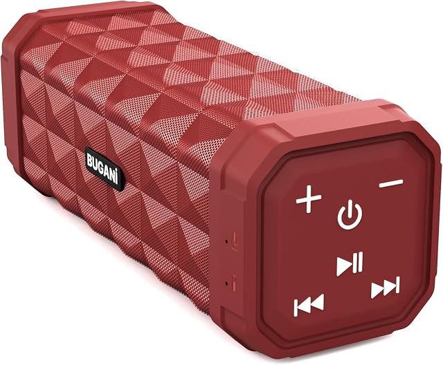 Bluetooth Speaker BUGANI Speaker Wireless, Louder Volume, Stereo Sound, 24H Playtime, 100ft Wireless Range, IPX5 Waterproof, Hands Free Calls, Built-in Mic, Portable Speaker for Home, Outdoor, Red