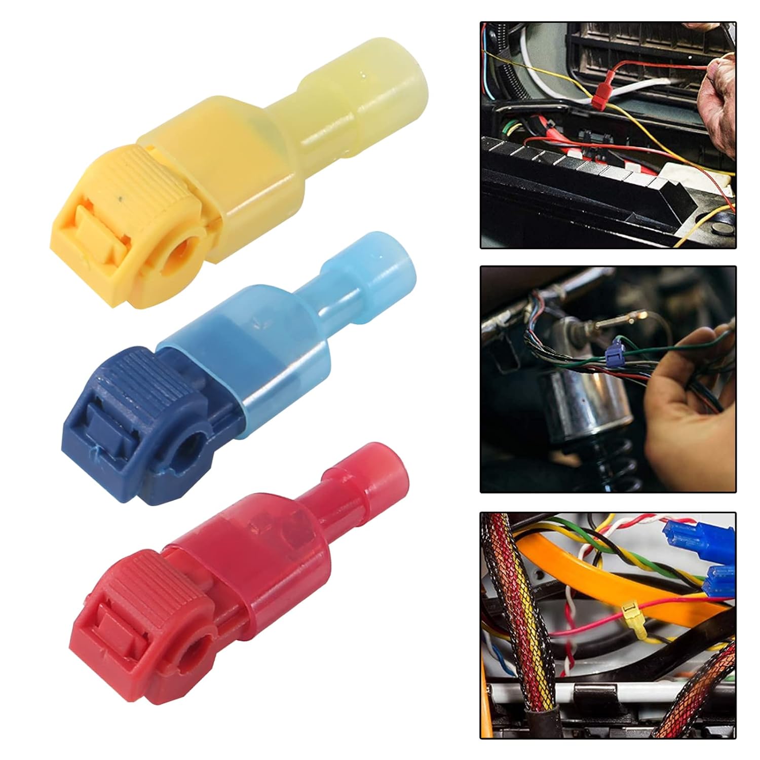 60 Pcs T-Tap Wire Connectors, T-Tap Wire Terminals Self-Stripping Quick Splice Electrical Wire Terminals, Insulated Male Quick Disconnect Spade Terminals Assortment Kit