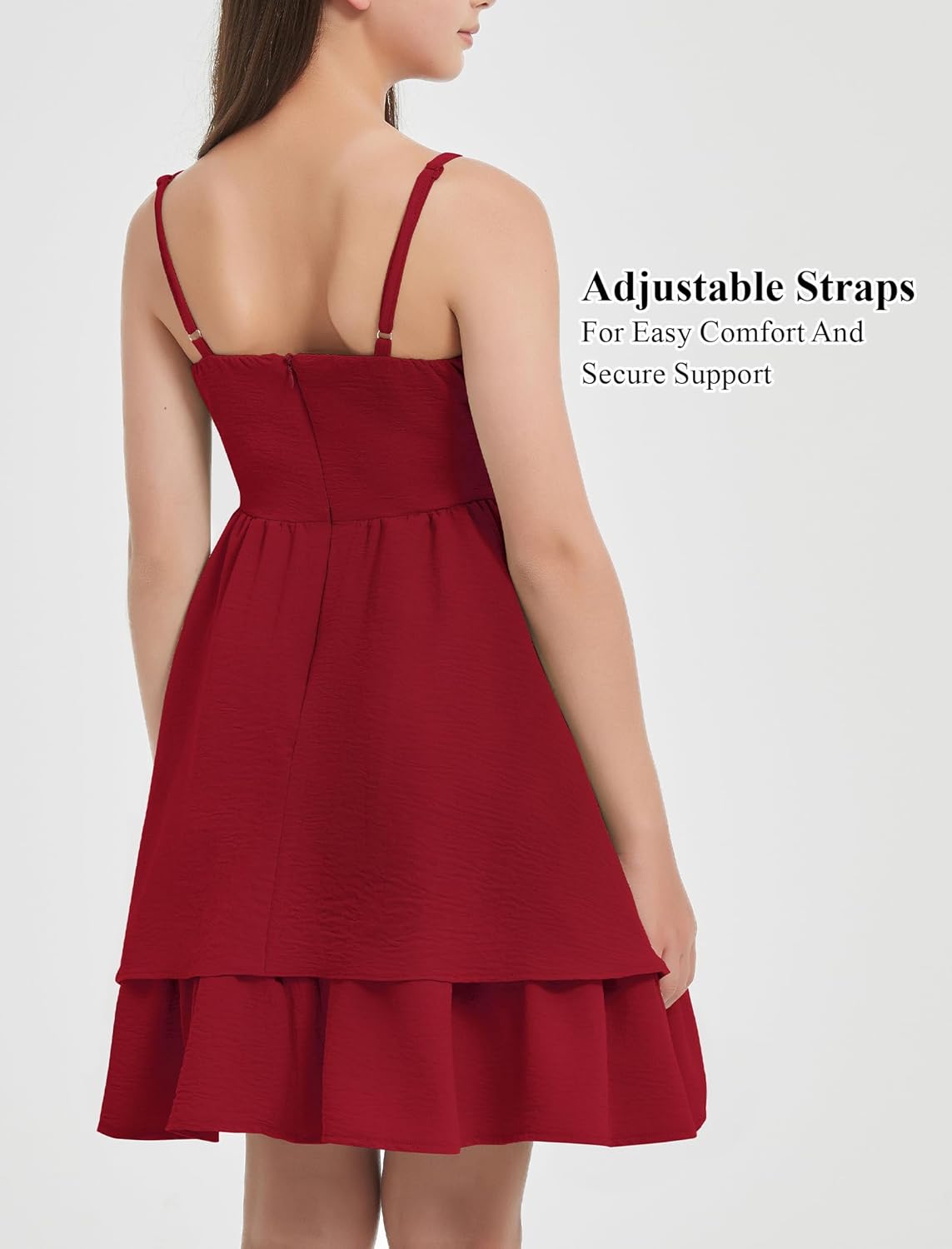 EXARUS Girls Dress Teen Ruched Layered Ruffle Swing Flowy Spaghetti Strap Summer Easter Dance Tween Dresses 8-14Y - Image 4