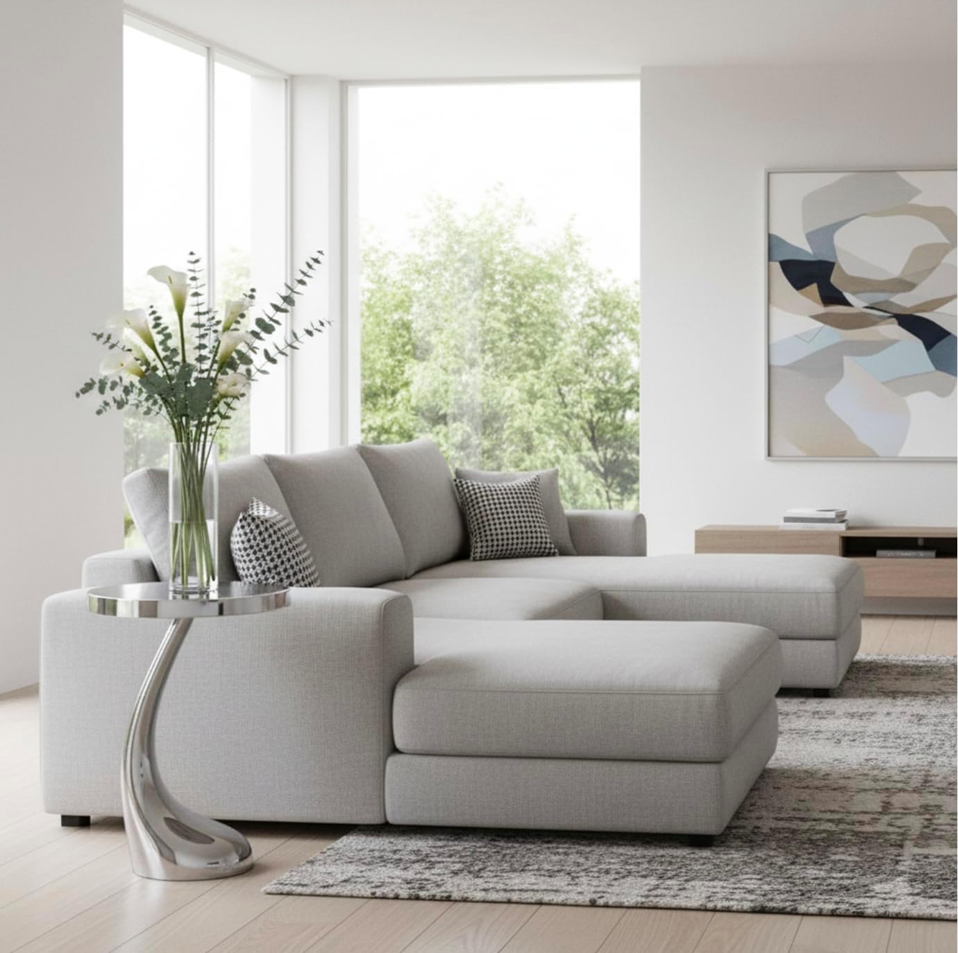 Modern Day Accents 3803 Recodo Curve Foot Table, Silver, Aluminum, Home or Office, Round Accent Table Tabletop, Room Decor Side Table End Table Furniture, Small Accent Table 14.75"L x 14.75"W x 21"H