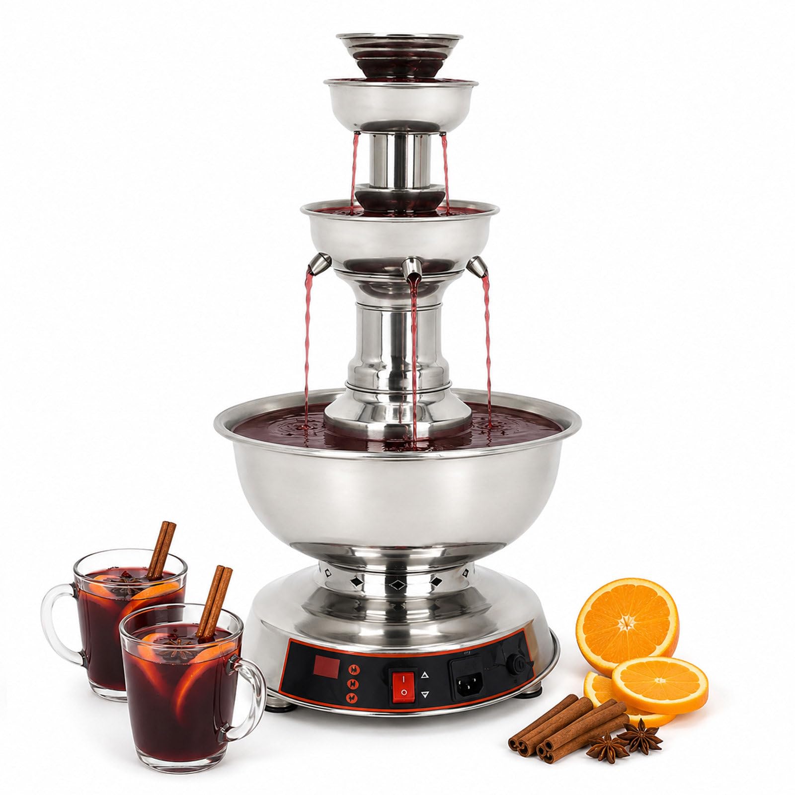 Fontana per bevande a 3 livelli per matrimonio, fontana a cascata 3,5L grande capacità con controllo digitale della temperatura, fontana per vino in acciaio inox per ricevimenti e banchetti