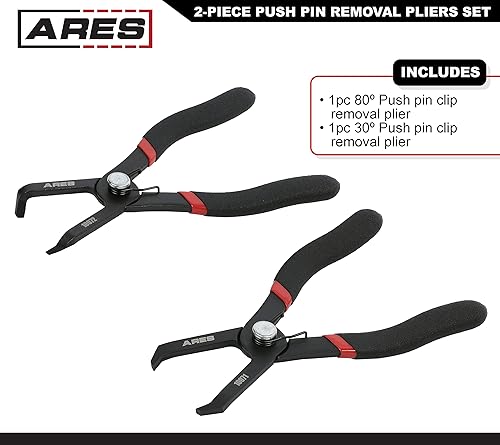 Miniatura 2 de ARES Alicates de extracción de pasadores de empuje 10071 a 30 grados, elimina fácilmente los sujetadores estilo pasador, evita daños en los recortes