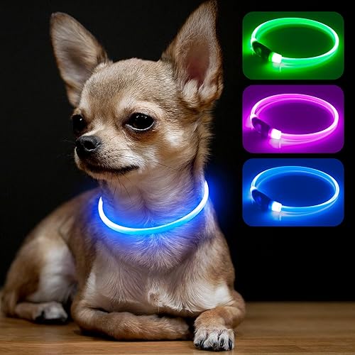 Collar de perro con luz LED, recargable con luces LED, esenciales para acampar para perros, luz cortable de poliuretano termoplástico para caminar