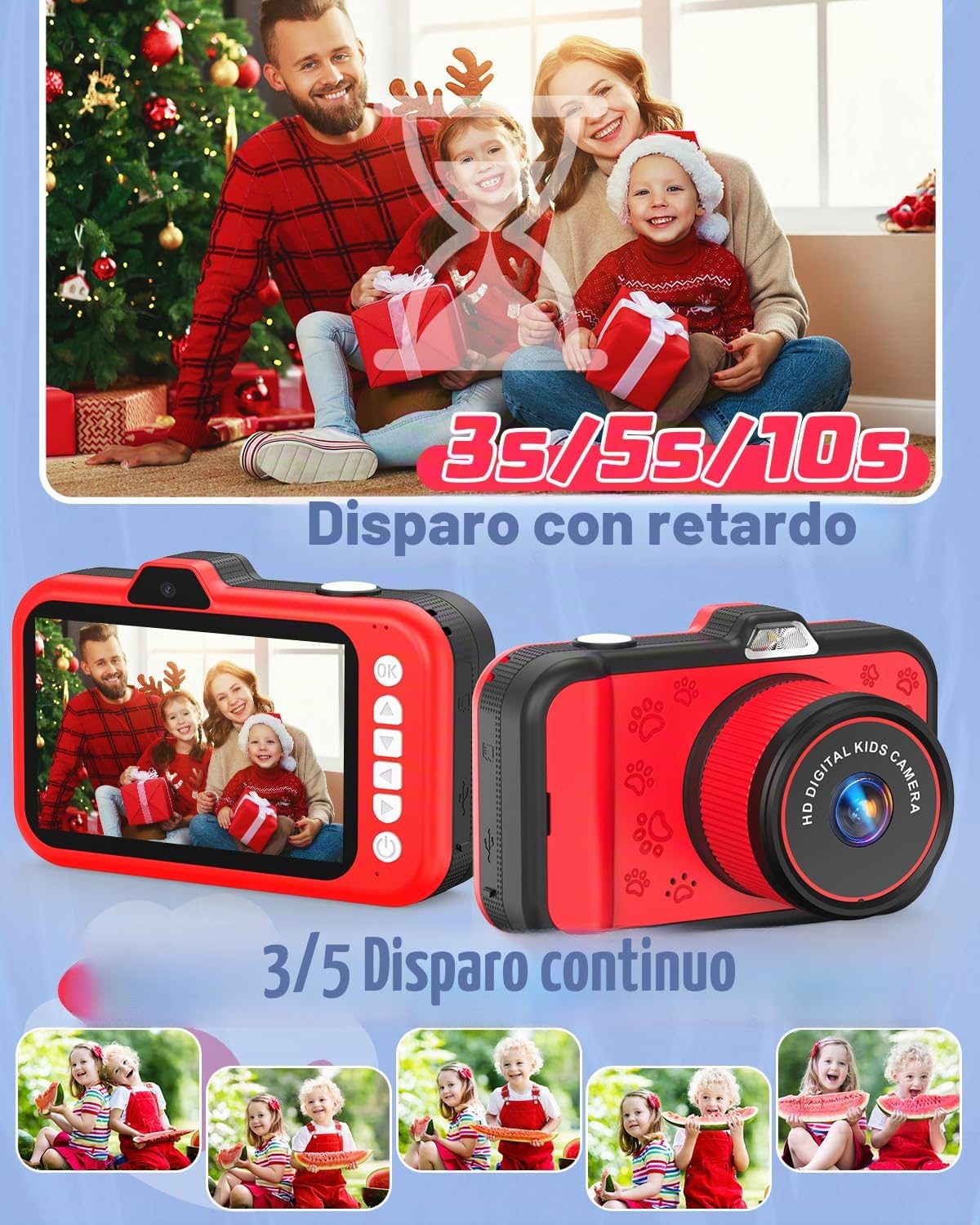 Camara Fotos Infantil, Pantalla Grande de 3,5 Pulgadas 1080P HD 48 MP Cámara para Niños con Lente de Zoom Giratorio 360° Flash LED Juguete de Regalo para Niños para 3 4 5 6 8 7 9 10 Años Niños Niñas