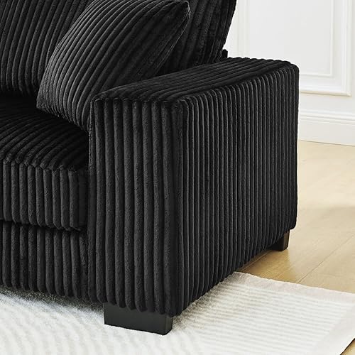 Miniatura 8 de Sofá cama modular en forma de L con almohadas, sofá modular convertible de pana con reposapiés curvado móvil, color negro