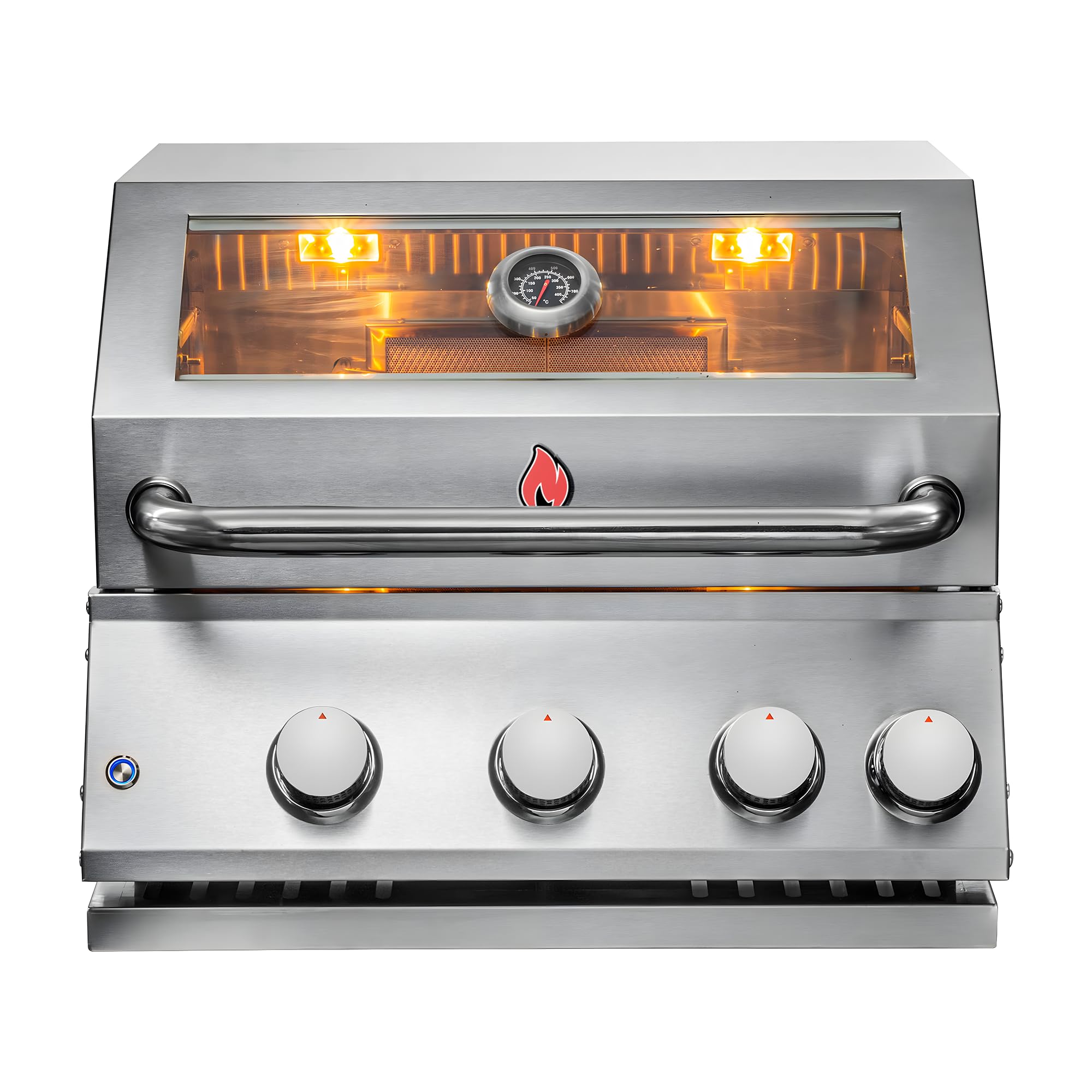 Premium Stainless Steel 304 Built-In Gas Grill for Outdoor Kitchen - BBQ Grill with Infrared Burner, Tempered Glass View, Inside Lights Lid & Robust Design - Perfect for Patio & Outdoor (3 Burners)