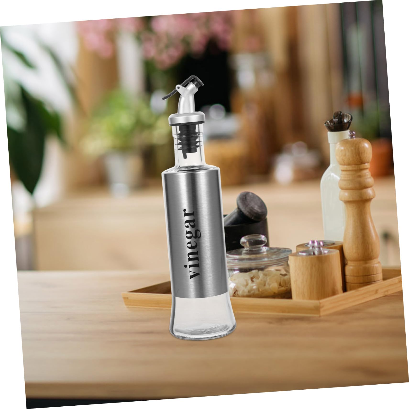Dispensadoras de Aceite y Vinagre de Vidrio y Acero Inoxidable Juego de 4 Botellas Diseño Antigoteo Elegante 300ml para Restaurantes y Cocina