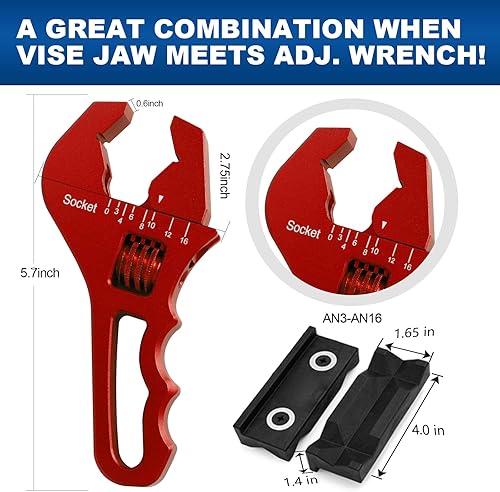 Miniatura 2 de 3AN-16AN - Llave ajustable para manguera, llave de bolsillo, una llave para adaptador de manguera, aluminio ligero, rojo. Con un juego de mordazas