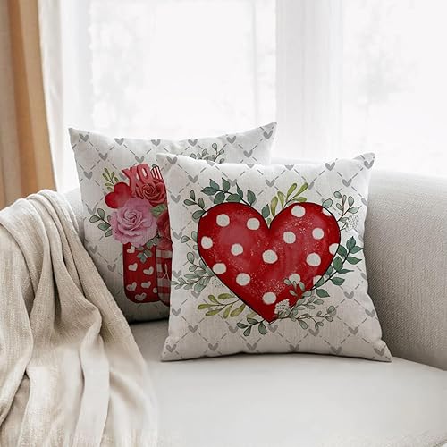 Miniatura 4 de Harraca Juego de 4 fundas de almohada para el día de San Valentín de 18 x 18 pulgadas, diseño de corazón rojo de amor para San Valentín, decoración