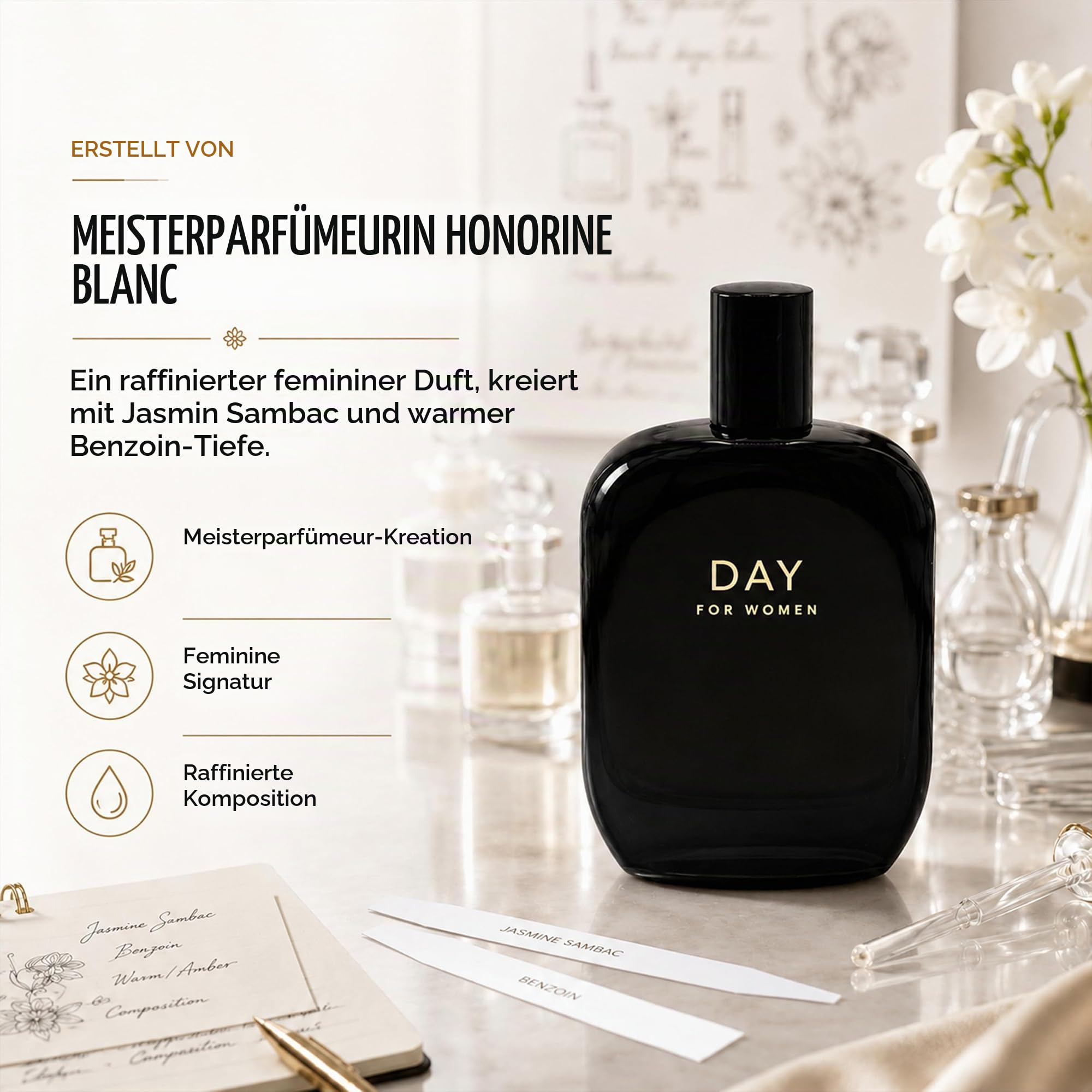 Fragrance One | Jeremy Fragrance DAY for Women | luxuriöser Damenduft | Verführerische Blumenakkorde | Eau de Parfum | Intensiv | Langanhaltend | Ideal für den Tag | 50 ml Flasche mit Box
