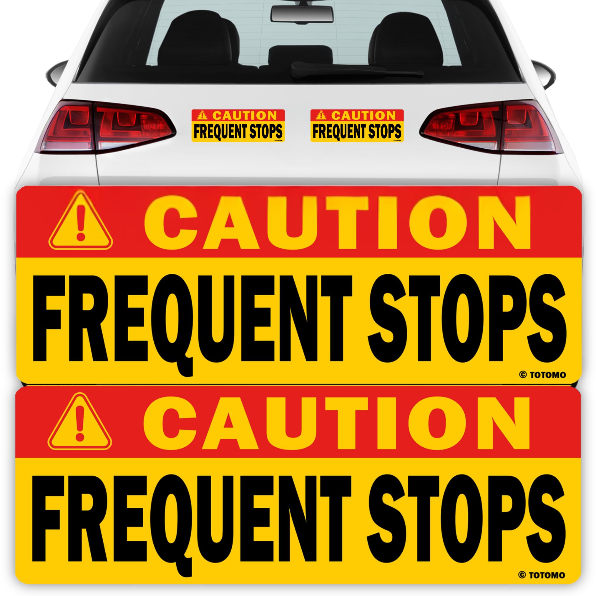 TOTOMO Red Caution This Vehicle Makes Frequent Stops Magnet 10"X3.5" Reflective Magnetic Safety Warning Sign Sticker for Carrier delivery Car Amazon Flex Driver (2 Pack)