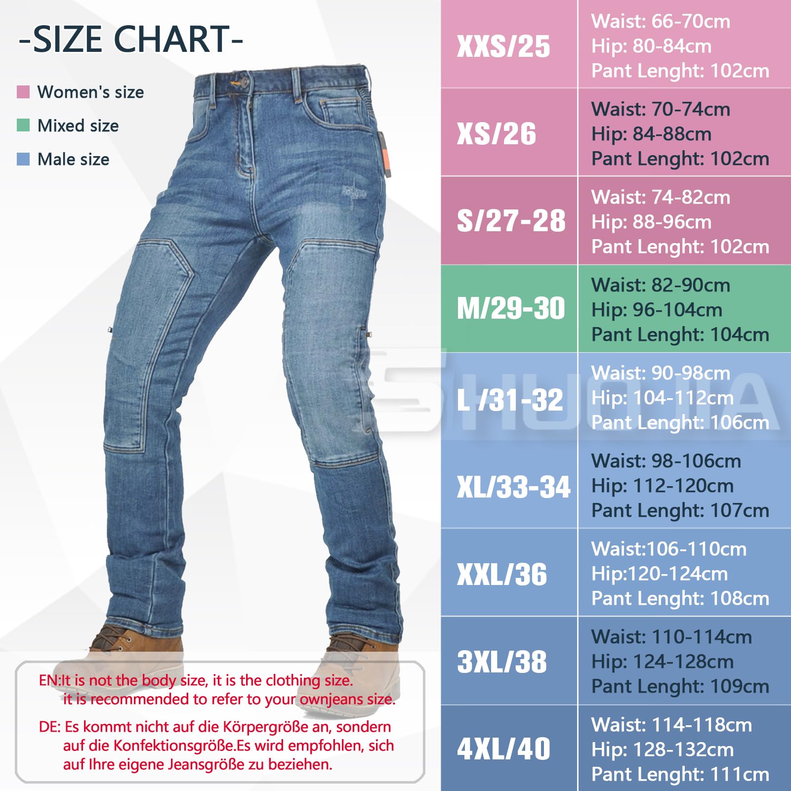 Uomo Moto Pantaloni Jeans Rinforzano Pantaloni da Moto da Ciclismo Jeans da Motociclista Elasticizzati con 4 Protezioni (Blue-B,3XL)