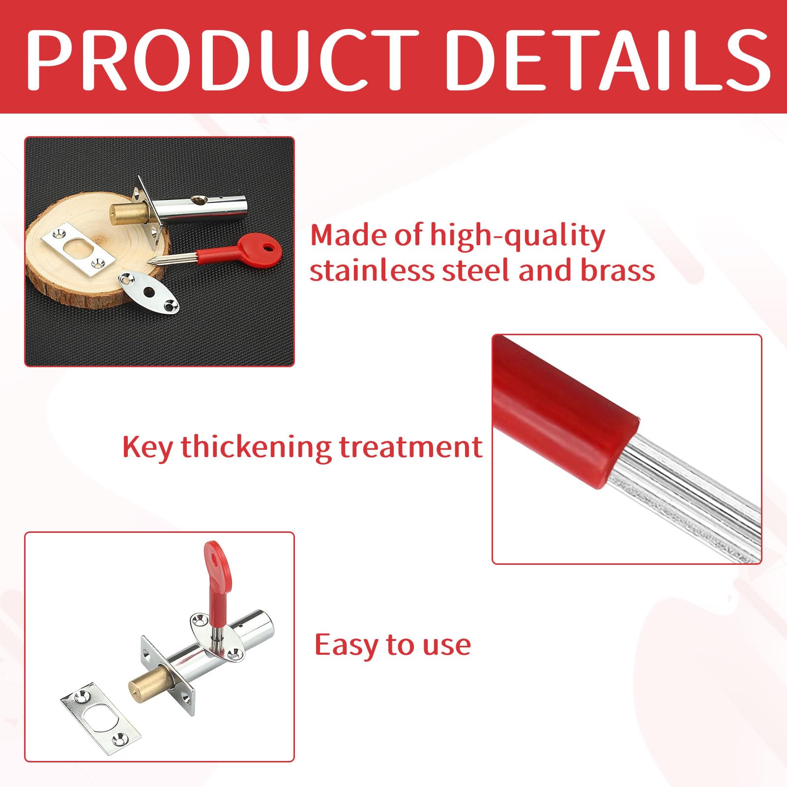 Internal Door Lock with Star Key,1Pcs Stainless Steel Door Locks Internal,Anti-Theft Door Bolts for Internal Doors,Bolt Lock for Internal Door,Door Security Lock,Deadbolt Door Lock(Silver) - Image 3