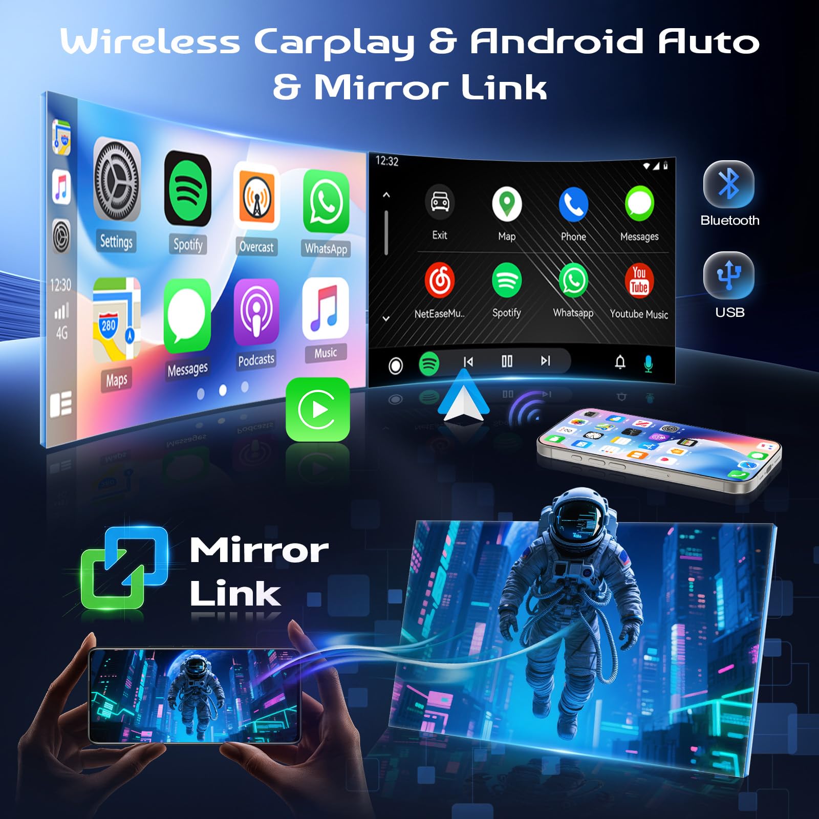 JAWSEU 4+64G Autoradio Android per Fiat Panda 2013-2020 con CarPlay e Android Auto 9" Schermo con GPS Bluetooth5.0 WiFi FM RDS Cámara DSP