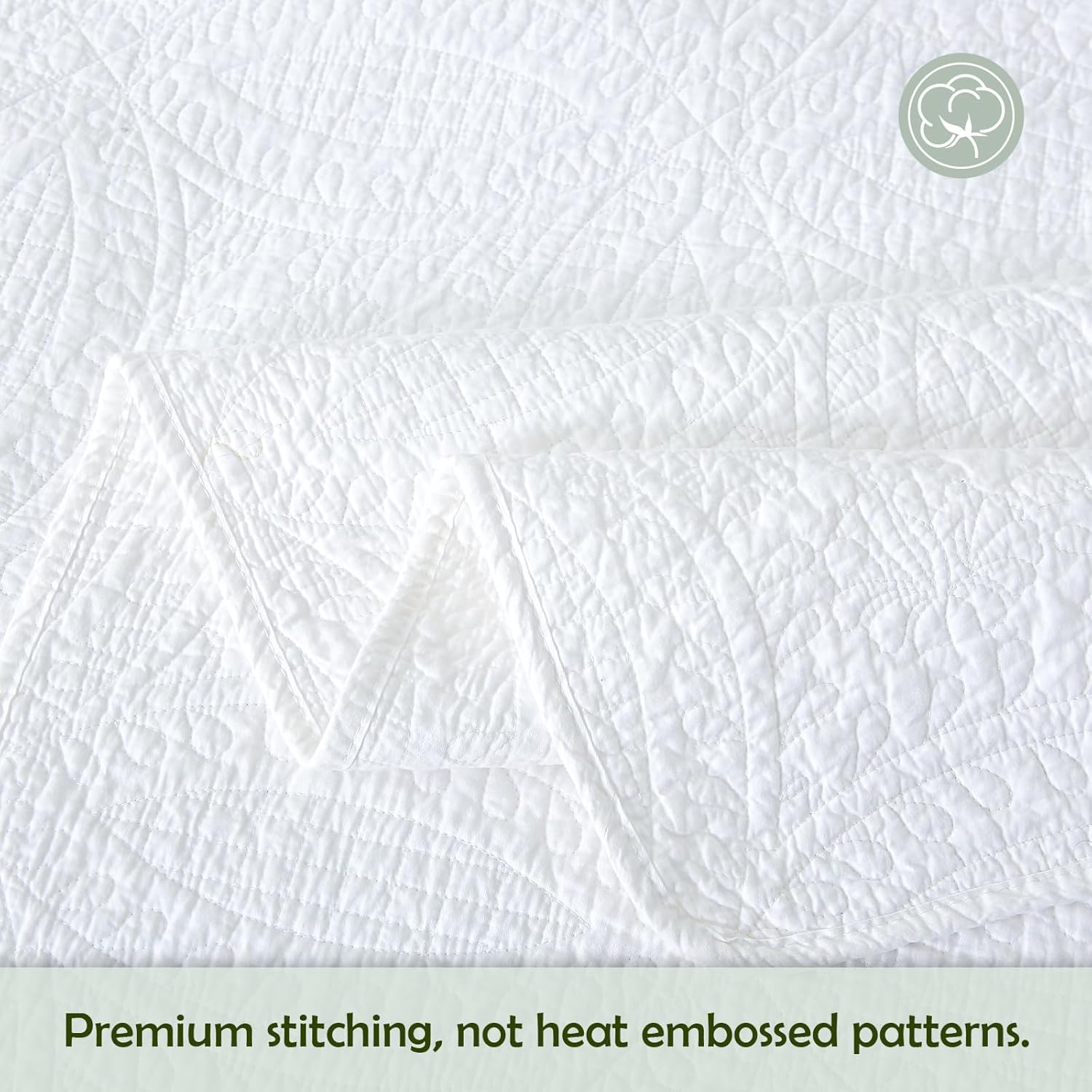 White 100% Cotton King Quilt Set, 3 Piece Modern Textured Bedspread with Coin Pattern, Lightweight Crinkly Coverlet Sham Set, Soft Minimalist All Season Bedding, Garment-Washed - Image 7