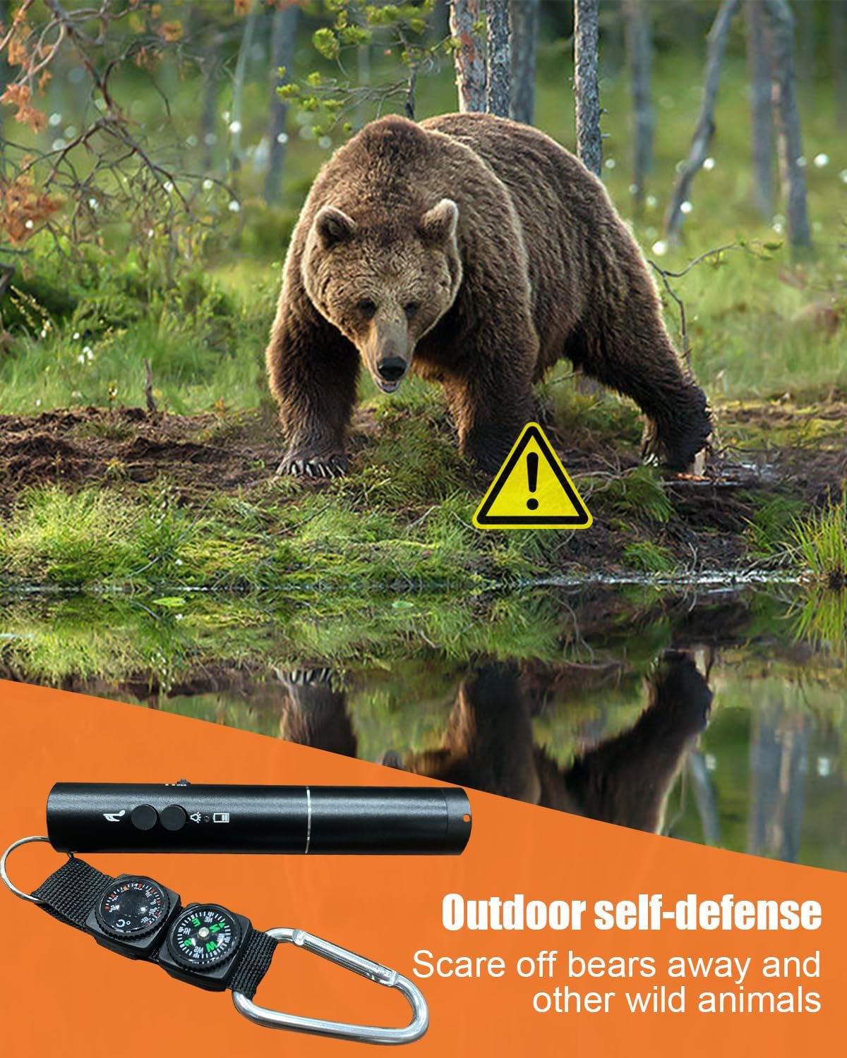 120dB Electronic Air Horn with Light, Compass & Thermometer- Bear Horn to Scare Bears - Self Defense for Hiking, USB charging