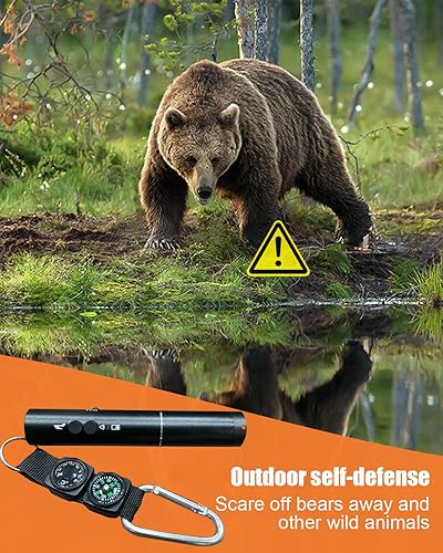Miniatura 4 de Bocina de aire electrónica de 120 dB con luz, brújula y termómetro, cuerno de oso para asustar a los osos, autodefensa para senderismo, carga USB