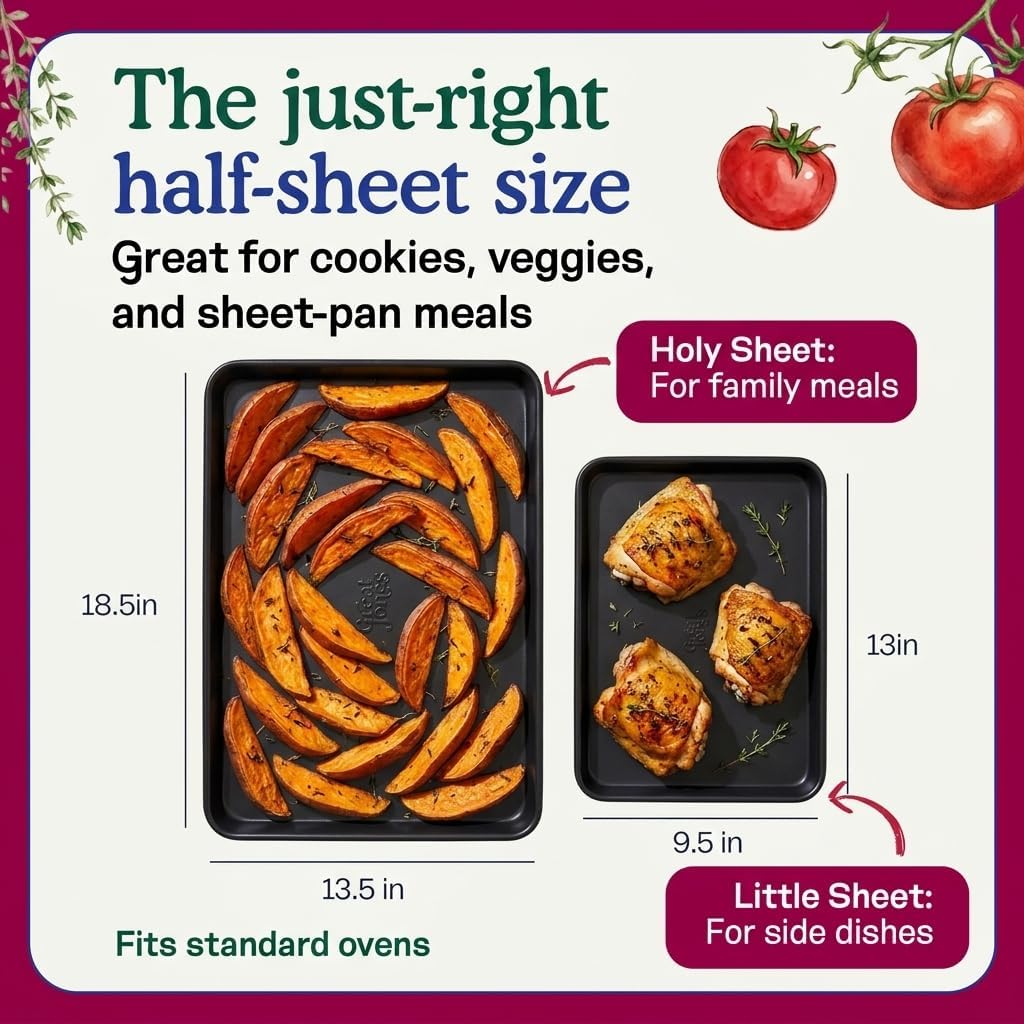 Great Jones Holy Sheet Pan (Pepper) | Nonstick, Half-Sheet Pan | Aluminized Steel, 18.5" x 13.5" | For Baking, Roasting, & Broiling | Premium Bakeware with Even Heat Distribution | Dishwasher-Safe