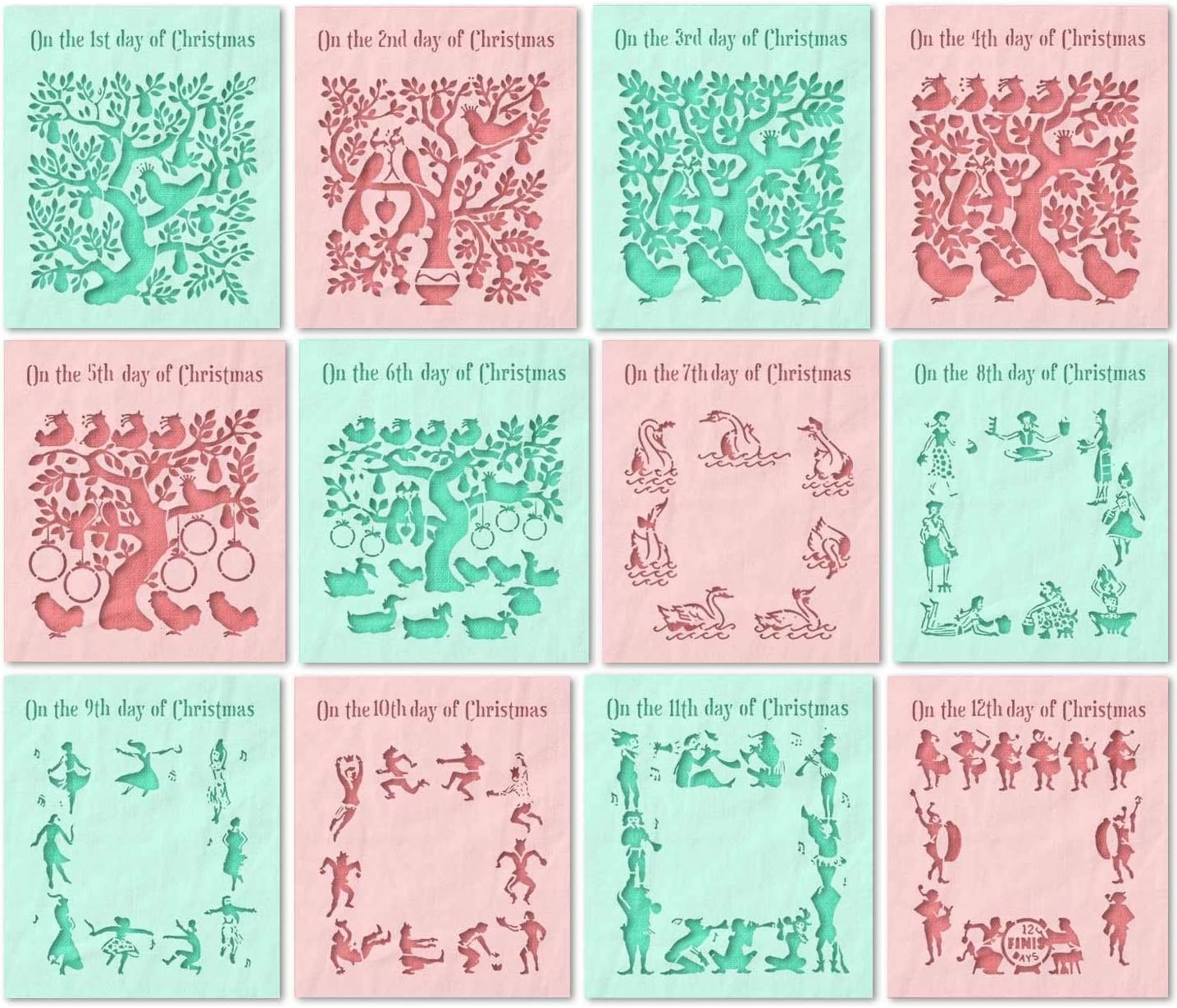 Stencil Stop 12 Days of Christmas Stencil Set - DIY Holiday Stencils for Painting, Crafts - 14 Mil Mylar Plastic, 12 Stencils