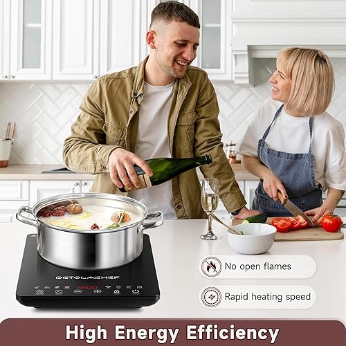 Miniatura 5 de Placa de inducción portátil, quemador de placa caliente de inducción de 1800 W, ajuste de temperatura 10, sensor táctil LED, bloqueo de seguridad