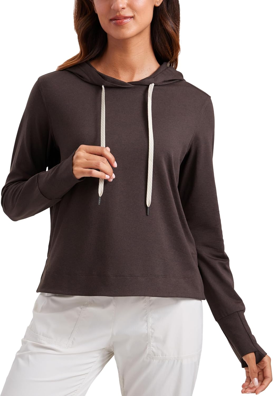 CRZ YOGA Cloud Jersey Pullover Hoodies for Women Long Sleeve Hooded Workout Sweat Shirts Casual Yoga Tops with Thumb Holes