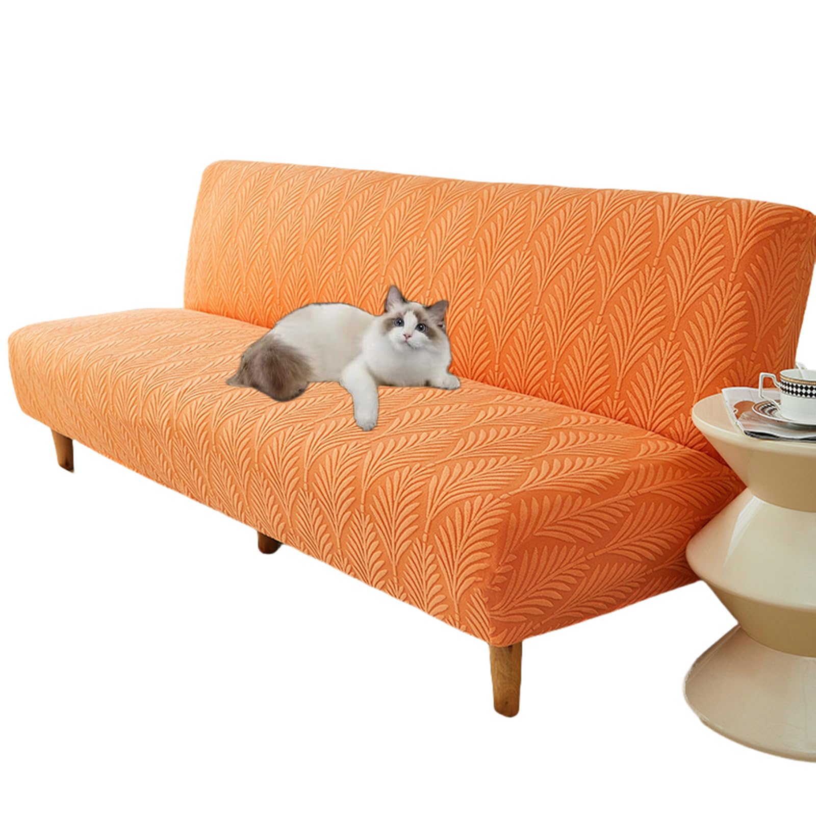 Housse protection canapé-lit sans accoudoirs extensible antidérapante orange