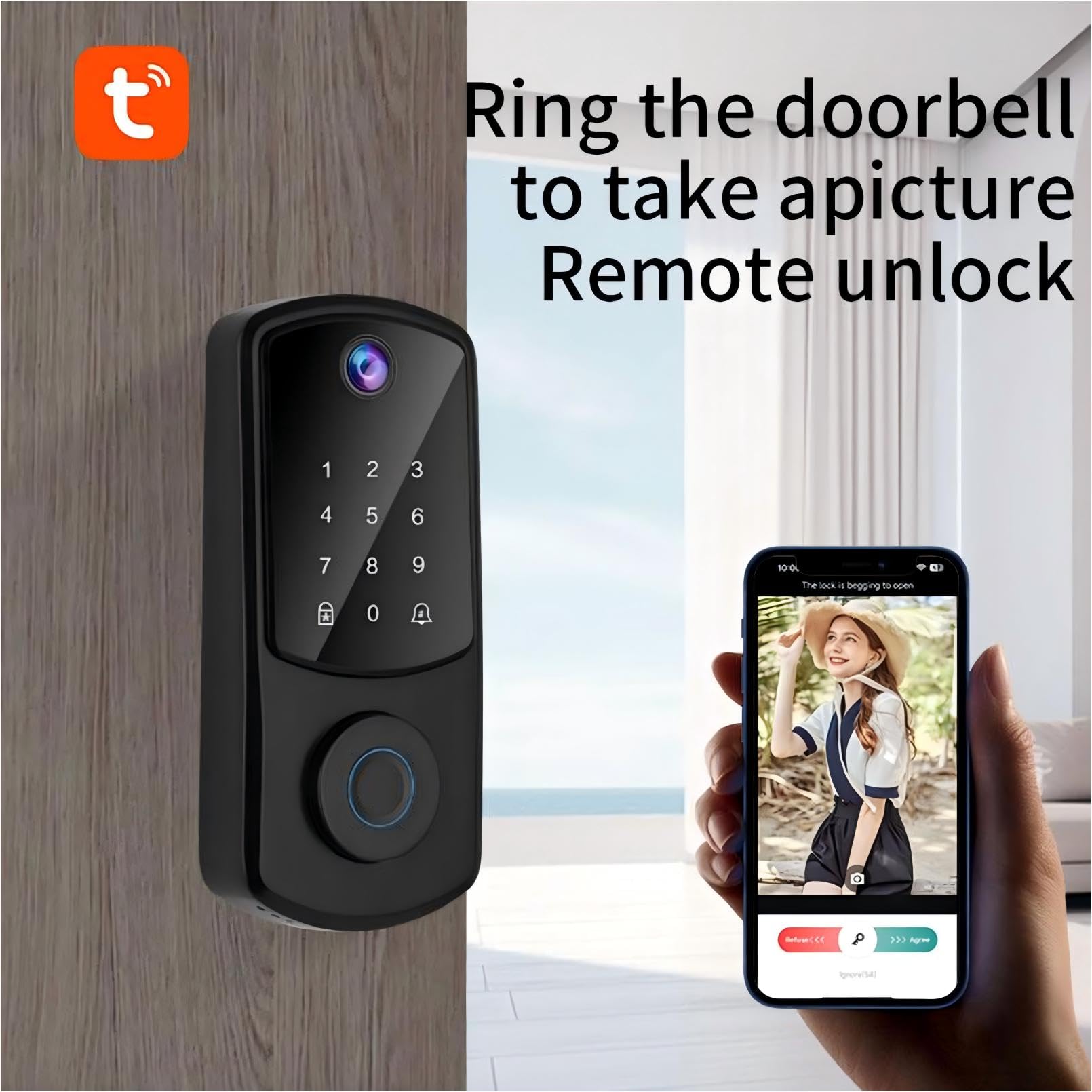 AloveH Smart Fingerprint WiFi Door Lock with Camera Capture and Unlock, Keyless Entry Door Lock with Doorbell Function - Image 4