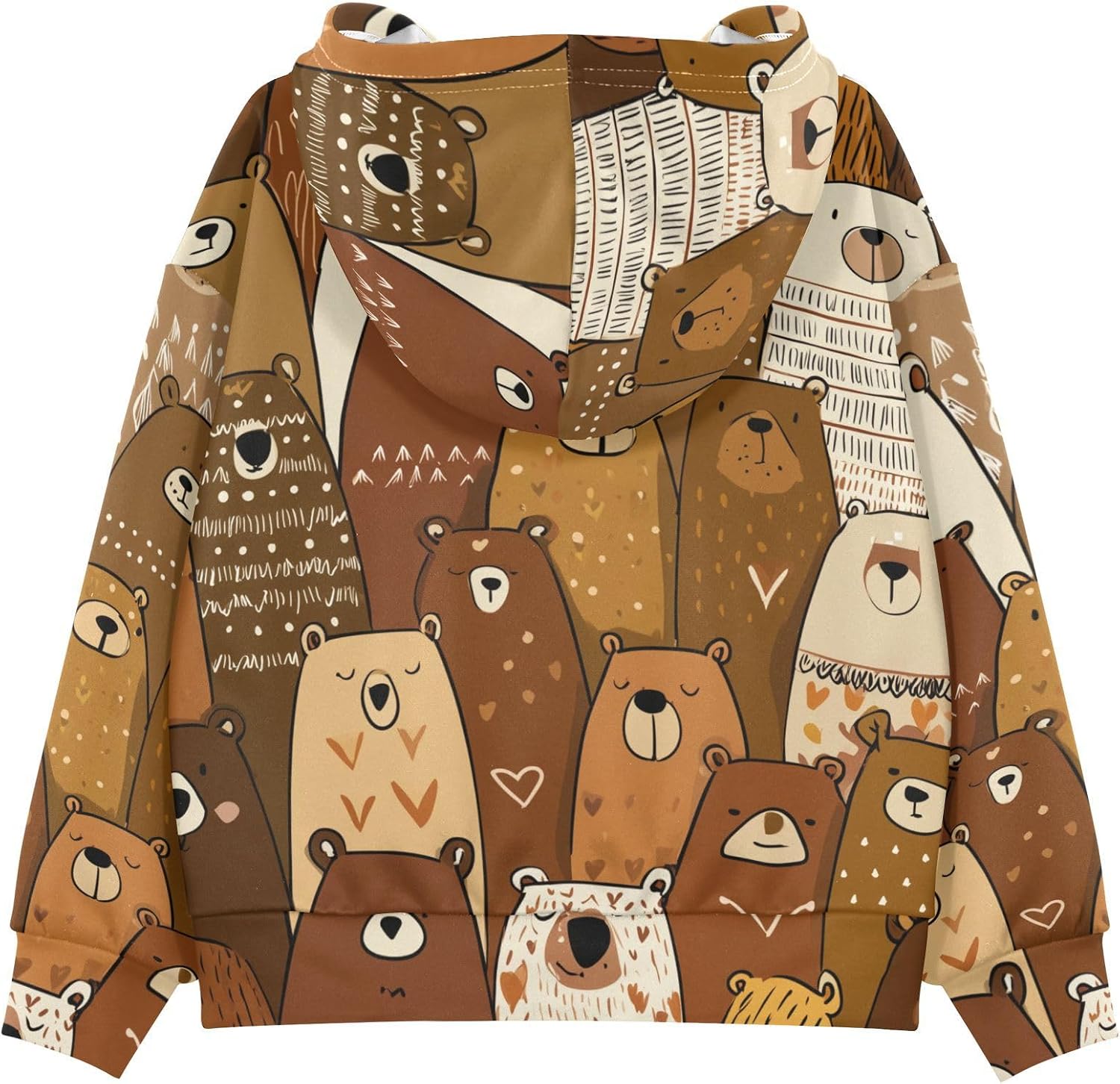 ZZXXB Cartoon Bear Kids Sweatshirts Boys Girls Hooded Kangaroo Pocket Pullover Tops XS-XXL