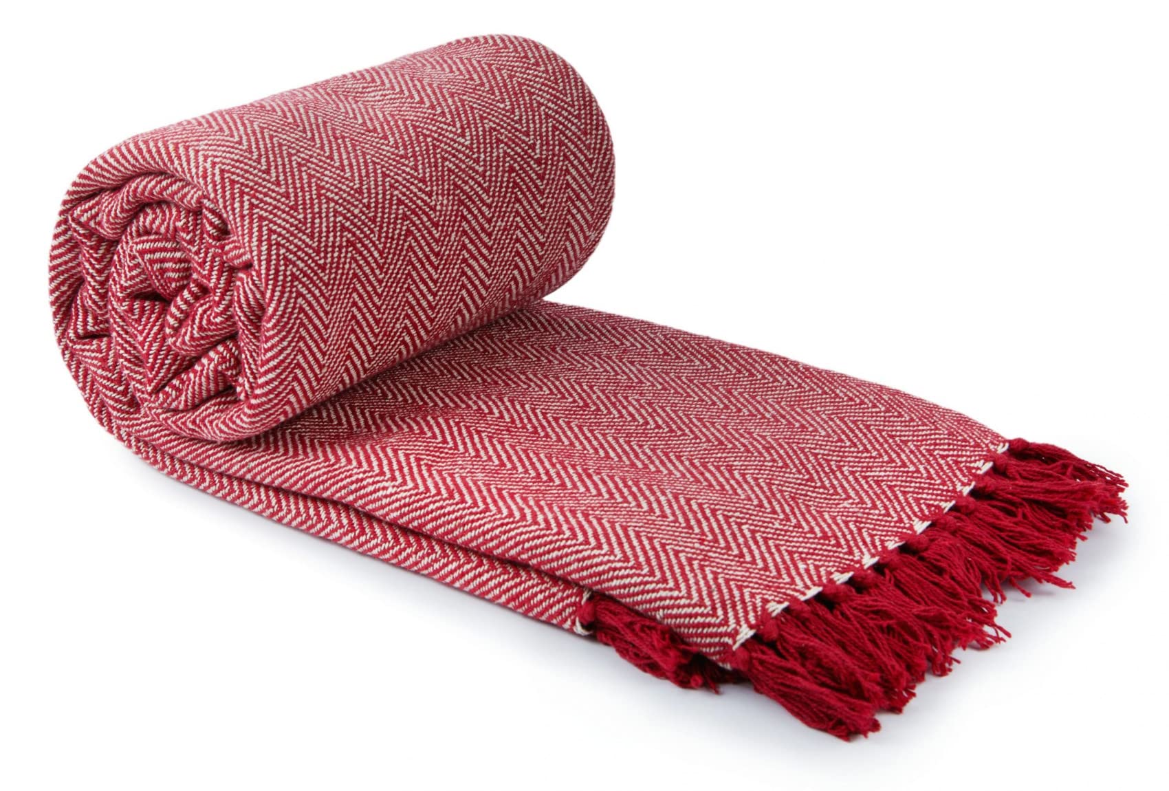 Emma Barclay Herringbone - Recycled Cotton Patterned Chair Sofa Setee Bed Throw Over Blanket in Red - 70x100 (178x254cm)