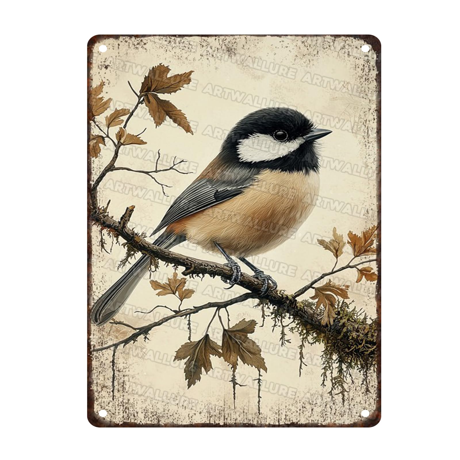 Chickadee Bird Metal Tin Sign Rustic Wall Decor Vintage Wildlife Art Nature Theme Cottagecore Home Decor Quote 12x16inch