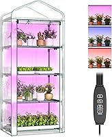 DoCred 4-Tier Indoor Greenhouse with Dimmable Grow Light & Timer - 27.6x19x63 Mini for Seed Starting Trays