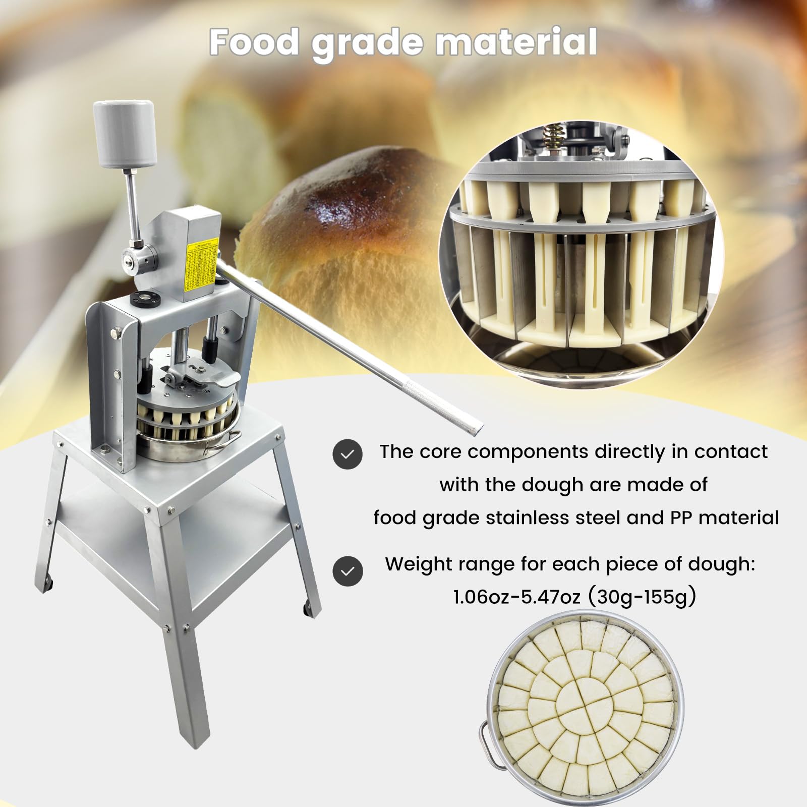 WYDDDARY 36pcs Manual Dough Divider Vertical Silver Dough Dividing Machine with 2 Stainless Steel Basins Manual Hydraulic Dough Cutter for Bread Making